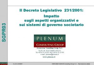 SGPR 03 Il Decreto Legislativo 2312001 Impatto sugli