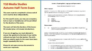 Y 10 Media Studies Autumn HalfTerm Exam This