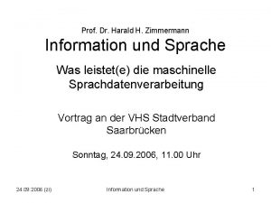 Prof Dr Harald H Zimmermann Information und Sprache