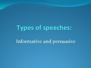 Types of speeches Informative and persuasive Types of