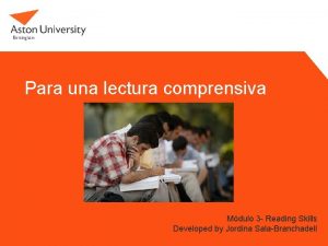 Para una lectura comprensiva Mdulo 3 Reading Skills