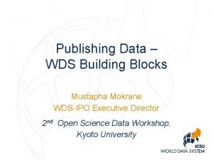 Publishing Data WDS Building Blocks Mustapha Mokrane WDSIPO