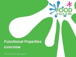Functional Poperties overview BRITISH NUTRITION FOUNDATION 2016 Learning
