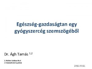 Egszsggazdasgtan egy gygyszercg szemszgbl Dr gh Tams 1