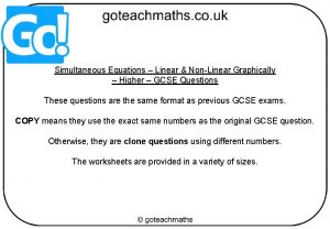 Simultaneous Equations Linear NonLinear Graphically Higher GCSE Questions