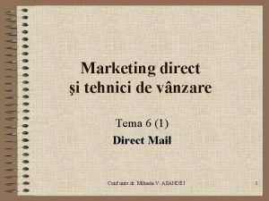 Marketing direct i tehnici de vnzare Tema 6
