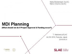 Marty Breidenbach SLAC Marco Oriunno SLAC MDI Planning