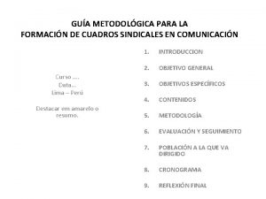 GUA METODOLGICA PARA LA FORMACIN DE CUADROS SINDICALES