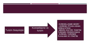 Turizm Sosyolojisi Kreselleme ve turizm KRESELLEME NEDR KRESEL