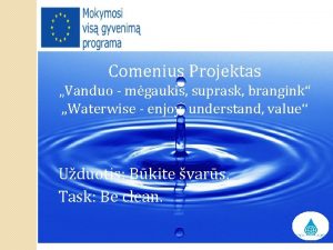 Comenius Projektas Vanduo mgaukis suprask brangink Waterwise enjoy