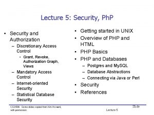 Lecture 5 Security Ph P Security and Authorization