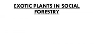 EXOTIC PLANTS IN SOCIAL FORESTRY EXOTIC PLANTS EXOTIC