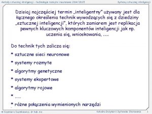 Metody sztucznej inteligencji technologie rozmyte i neuronowe 201420115