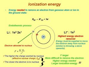 Ionization energy Energy needed to remove an electron