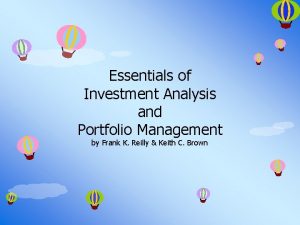 Essentials of Investment Analysis and Portfolio Management by