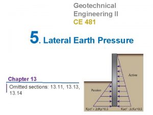 Geotechnical Engineering II CE 481 5 Lateral Earth