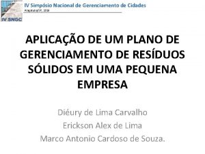 IV Simpsio Nacional de Gerenciamento de Cidades AraatubaSP