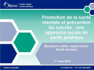 Promotion de la sant mentale et prvention du