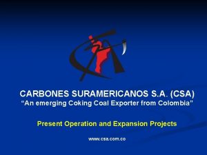 CARBONES SURAMERICANOS S A CSA An emerging Coking