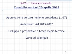 Asl Vco Direzione Generale Consiglio sanitari 20 aprile