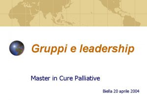 Gruppi e leadership Master in Cure Palliative Biella