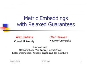 Metric Embeddings with Relaxed Guarantees Alex Slivkins Ofer