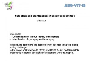 AEGVITIS Selection and clarification of unsolved identities Erika