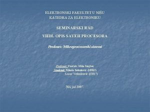 ELEKTRONSKI FAKULTET U NIU KATEDRA ZA ELEKTRONIKU SEMINARSKI