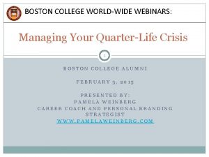BOSTON COLLEGE WORLDWIDE WEBINARS Managing Your QuarterLife Crisis