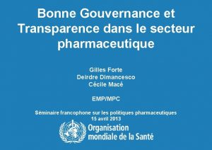 Bonne Gouvernance et Transparence dans le secteur pharmaceutique