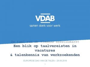 De taal van de Vlaamse arbeidsmarkt Een blik