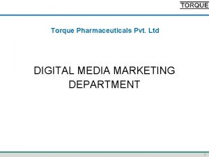 Torque Pharmaceuticals Pvt Ltd DIGITAL MEDIA MARKETING DEPARTMENT