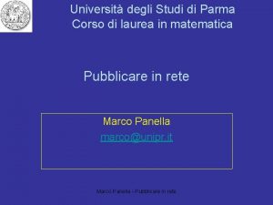Universit degli Studi di Parma Corso di laurea