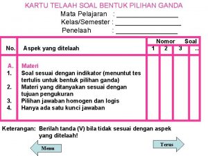 KARTU TELAAH SOAL BENTUK PILIHAN GANDA Mata Pelajaran