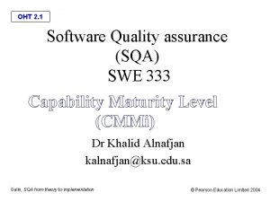OHT 2 1 Software Quality assurance SQA SWE
