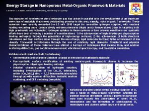 Energy Storage in Nanoporous MetalOrganic Framework Materials Cameron