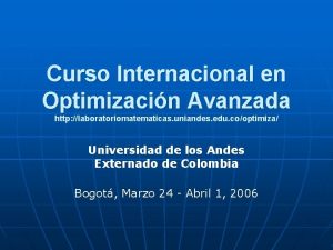 Curso Internacional en Optimizacin Avanzada http laboratoriomatematicas uniandes