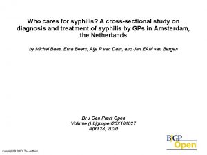 Who cares for syphilis A crosssectional study on