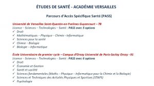 TUDES DE SANT ACADMIE VERSAILLES Parcours dAccs Spcifique