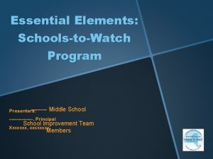 Essential Elements SchoolstoWatch Program Presenters Middle School Principal