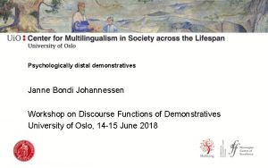 Psychologically distal demonstratives Janne Bondi Johannessen Workshop on