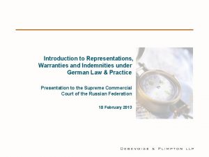 Introduction to Representations Warranties and Indemnities under German