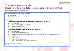 Tramitaci telemtica del Registre d installadors de telecomunicacions