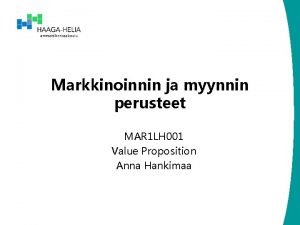 Markkinoinnin ja myynnin perusteet MAR 1 LH 001