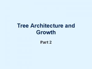 Tree Architecture and Growth Part 2 Secondary Growth