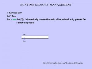 RUNTIME MEMORY MANAGEMENT Keyword new int foo foo