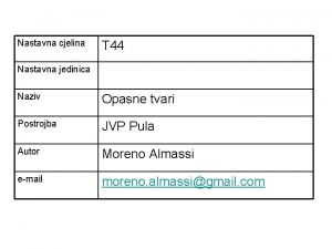 Nastavna cjelina T 44 Nastavna jedinica Naziv Opasne