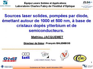 quipe Lasers Solides et Applications Laboratoire Charles Fabry