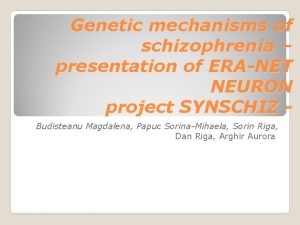 Genetic mechanisms of schizophrenia presentation of ERANET NEURON