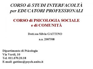 CORSO di STUDI INTERFACOLT per EDUCATORI PROFESSIONALI CORSO